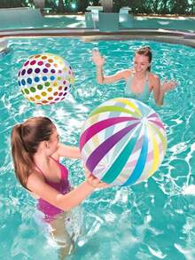 2pcs Polka Dot Inflatable Beach Balls, Colorful Striped Balls For Pool, Beach, Party Decoration - Multicolor - View 1