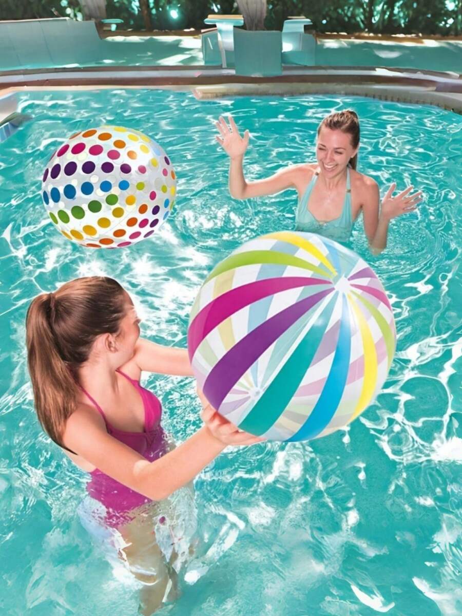 2pcs Polka Dot Inflatable Beach Balls, Colorful Striped Balls For Pool, Beach, Party Decoration - Multicolor - View 1