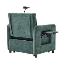 Two-In-One Sleeper Chair, Single Sleeper Sofa, Chenille Armchair (With Cushions And Side Pockets), With A Small Table On One Side And A Storage Bag On The Other, Complete - Green - View 9