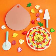 1pc Wooden Pretend Play Pizza Toy, Kitchen Food Cutting Set, Suitable For Children Aged 2+ - Multicolor - View 5