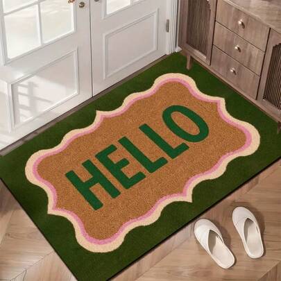 1pc Welcome Doormat, HELLO Wave Edge Pattern, Velvet Material, Anti-Pollution And Wear-Resistant, Suitable For Living Room, Kitchen, Dining Room, Foyer, Can Be Used As Home Decor, Holiday Decor