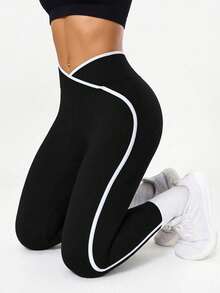 1pc High Quality Women's Sports Leggings. Seamless, Elastic, Body-Hugging High-Waisted Yoga Pants With Tummy Control, Suitable For Fitness, Running, Cycling, Yoga, Workout And Casual Daily Wear. - Black - View 1
