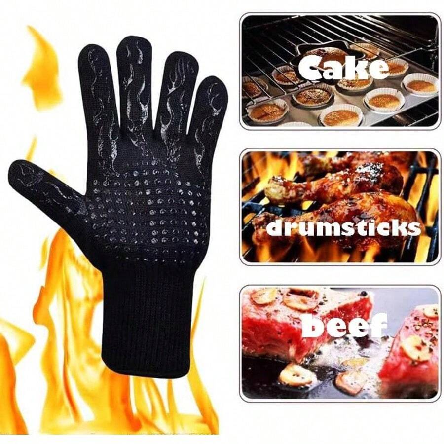 Găng tay nướng BBQ, găng tay chịu nhiệt chống cháy, găng tay silicon chống trượt, có thể giặt được, dùng cho lò nướng, lò vi sóng, cách nhiệt, nhà bếp, năm ngón tay, thích hợp cho nướng BBQ, cắm trại, hun khói, nướng, nấu nướng, làm bánh. - 2 chiếc - Xem 1