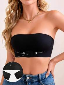 2pcs Women's Front Closure Strapless Push-Up Bra - Sexy Wireless Bandeau, With Adjustable Rubber Band, Seamless Invisible Lingerie, Suitable For Daily Wear - Multicolor - View 3