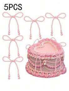 1/5pcs Pink Pearl Bow Cake Decorations, Romantic Cake Decor Set, Includes Bow Decor, Pearl Garland, And Floral Cake Decorations. Suitable For Birthday, Mother's Day, Anniversary, Wedding, Valentine's Day Party Supplies. - Multicolor - 查看 13