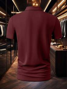 1pc Exquisite Embroidered Pattern Men's Business Casual POLO Shirt, Plus Size, Comfortable Fabric, Suitable For Spring/Summer Wear, Layering, Travel, Golf/Tennis, Casual Daily Wear, Ideal Gift For Men - Burgundy - View 3