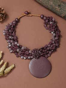 1 pieza Collar con colgante de medalla de madera exagerada, adecuado para el uso diario de las mujeres - dorado - Ver 5