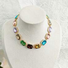 1pc 18K Gold Plated Bohemian Style Fashionable Sexy Full Zirconia Stone Necklace For Women - A - View 10