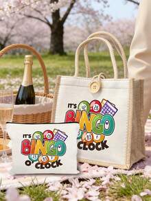 Set de 2 piezas de bolso casual con "Es la hora del bingo", conjunto de bolso y cartera de mujer de bingo, bolso y monedero, bolso de mujer de gran capacidad - Multicolor - Ver 14