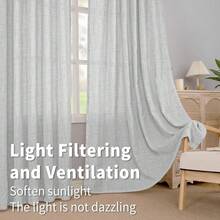 1 件夏季亚麻质感窗帘，遮光透气卧室窗帘，220 克/平方米密度，自然垂感，杆袋式设计 - 灰色 - 查看 3