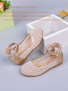 1双可爱金色镂空刺绣蝴蝶结网眼玛丽珍芭蕾舞鞋，闪亮珍珠水钻蝴蝶装饰，优雅芭蕾舞风格平底软底，仙气十足，优质金色金属PU材质，舒适透气，3D刺绣网眼时尚百搭，弹性柔软平底方便行走，适合4-15岁女孩、小学生和初中生，适合所有季节、派对、旅行和郊游。 - 金色 - 查看 6