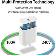 20W PD充电器套装 - 美规插头适配器 + 200厘米PD数据线，快速充电高效高速数据传输线适配器，兼容 14/13/12/11/XS/XR/8/7/6系列 - 美規A型插(110-127V) - 查看 6