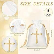 10个装缎面抽绳礼品袋，宗教礼品袋，十字架形状糖果首饰袋，适用于婴儿洗礼、迎婴派对、生日礼物、节日派对、夏季婚礼、海滩、返校季、文具、房间装饰等多种场合。 - 彩色 - 查看 10