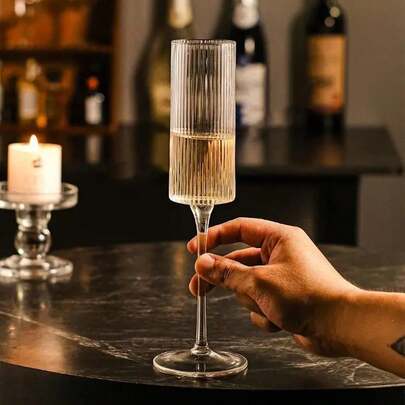 Vintage Ribbed Crystal Handblown Champagne Flute Glass, Elegant Sparkling Wine Goblet, Unique Gift For Birthday, Wedding, Anniversary