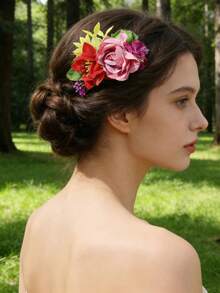 Rote Braut Haarkamm mit Vintage Kunstblume, geeignet für Strandurlaub - Verschiedenfarbig - Übersicht 5