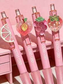 1支/4支装冰爽多汁葡萄/桃子香味笔吊坠，高品质按动式圆珠笔，黑色速干墨水，学生返校必备文具 - A - 查看 7