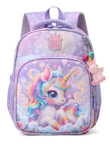 Cute Printed Backpack, New Cartoon Pony & Unicorn Student Schoolbag, Fashionable - Purple - View 4