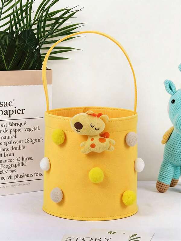 1个毛毡拥抱桶，新生儿杂物玩具糖果零食卡通毛毡袋，婴幼儿手提包