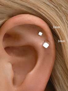 2pcs/4pcs Set Minimalist S925 Sterling Silver Square Stud Earrings, 2mm/3mm Hypoallergenic Earrings, Suitable For Pierced Ears, Fashion Accessory For Men And Women - Square Earrings - View 7
