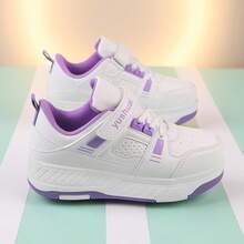 男士四轮滑鞋，可拆卸轮子，适合步行、学生和成人穿着的四轮滑冰鞋 - 白紫 - 查看 4