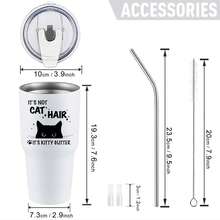 30oz Stainless Steel Tumbler Black White Options,  It's Not Cat Hair It's Kitty Glitter Graphic Cups, Insulated Travel Coffee Mug With Lid And Straw , Double Wall Vacuum Reusable Travel Cups, Funny Birthday Party Gift For Women & Men - 白色 - 查看 3