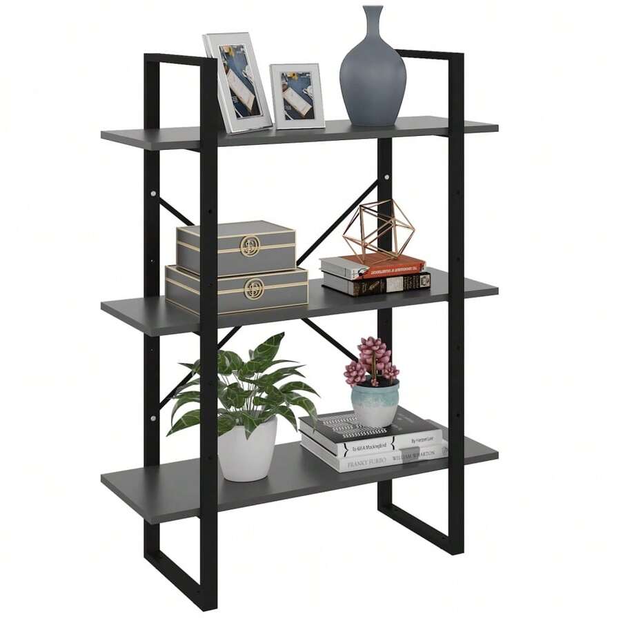 Book Cabinet Grey 80x30x105 Cm Engineered Wood - Grey - View 1