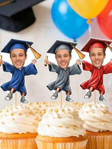1/10/25/50/100/150 Pcs Customizable Graduation-Themed Cupcake Inserts, Personalized Face Cupcake Toppers, Custom Face Cupcake Decorations, Custom Cupcake Decorations With Different Face Photos, Graduation Cake Decoration Party Hat Cupcake Toppers. - Multicolor - View 2