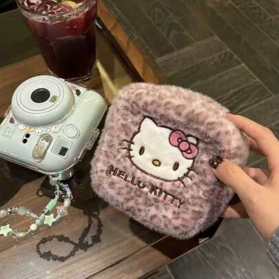 Hello Kitty حقيبة تخزين كاميرا فورية مطرزة بشكل فتاة لطيفة وفضفاضة قطعة واحدة، حقيبة مكياج محمولة