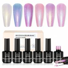 Beetles Rubber Base Gel Nail Polish, 6 Colors Nude Gel Polish Pink Peach Neutral Sheer French Tips Base Colors - 6Pcs Pastel Rubber Base Coat - 查看 9