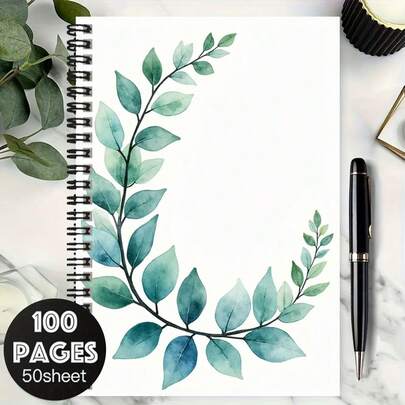 100-seitiges Spiralheft mit frischem Aquarell-Blattmuster in Grün, geeignet für Arbeit, Studiennotizen und den täglichen Gebrauch. Durchdachte Geschenkwahl für Abschluss, Geburtstag und andere Anlässe. Elegant und praktisch zum Journaling, Planen und Notizen machen.