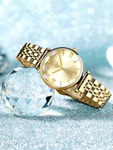 BIDEN 1pc Watch Women's Fashion Business Stainless Steel Strap Watch Bracelet Simple Rose Gold Waterproof Women's Quartz Watch - Mouldless - View 6