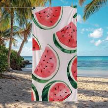 1条水彩西瓜印花沙滩巾/浴巾，单面印花，速干超柔软纤维沙滩巾，防晒披肩毯，瑜伽垫，便携式假日沙滩泳池运动毛巾，亲肤柔软礼品毛巾，轻便浴室沙滩巾 - 彩色 - 查看 7
