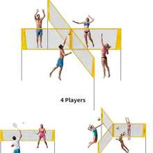 4 Square Volleyball Net For Backyard, 4-Way Volleyball Game Set With Adjustable Heights, Portable Training Net For Beach Lawn, Family Fun Outdoor Games - Yellow - View 5
