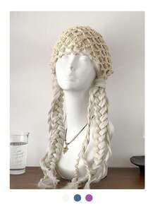 Handmade Crochet Hollow Out Beanie Hat, New Spring Tassel Tie Breathable Knit Mesh Cap, Small Face Flattering, Handmade Crochet Hollow Floral Beanie Hat, Large Head Circumference Knit Cap, Summer - Multicolor - View 13