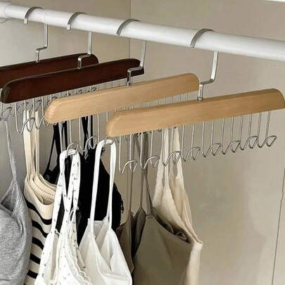 1pc Multi-Function Wooden Clothes Hanger With 8 Hooks, 360° Rotation, Space-Saving, Can Hang Bras, Shirts, Underwear, Vests, Hats, Ties, Suspenders And Other Garments. Seamless Hanger, Suitable For Back To School, Learning Supplies, Also A Perfect Gift For Birthday, Anniversary, Valentine's Day, Christmas, Halloween, Teacher's Day, Graduation Ceremony, Back To School Season, Thanksgiving, Etc.