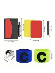 5件套足球裁判套装，金属哨子，红黄牌，队长袖标 - 彩色 - 查看 10