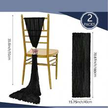 2 Peças Conjunto de Fitas para Encosto de Cadeira de Casamento em Formato de Laço, Adequado para Eventos de Casamento, Festa e Decoração de Capa de Cadeira de Banquete - Preto - Visão 2