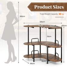 COSTWAY 3-Tier Home Bar Unit, Liquor Bar Table With Stemware Racks & Storage Shelves, Industrial Mini Bar With Metal Frame, Corner Wine Bar Cabinet For Home, Kitchen, Pub, Bistro, Rustic Brown - Brown - View 2