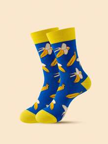 1 Pair Men's Spring/Summer New Creative Comfortable Banana Street Casual Mid-Calf Socks - Blue - View 1