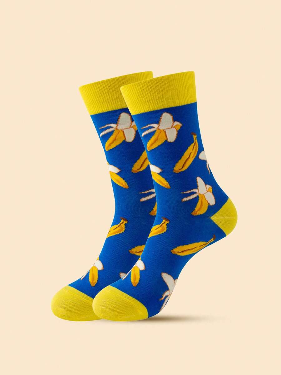 1 Pair Men's Spring/Summer New Creative Comfortable Banana Street Casual Mid-Calf Socks - Blue - View 1
