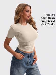 HOPLYNN 4 Pack Women's Tight Short Fitted Basic T-Shirts Short Sleeve Slim Fit Crew Neck Casual Fashion Crop Tops Tees Shirts Quick-Drying Breathable Fitness Clothes - 多色2 - 查看 3