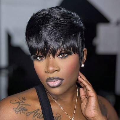 Elegant Straight Pixie Cut Human Hair Wigs Chic Haircut For Women 6 Inch 180% Density Layered Straight Hairstyle Brazilian Virgin Hair Easy To Wear Perfect For Daily Wear & Party & Mother's Day & Festival Celebrations