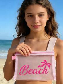 Large Capacity Letter & Palm Tree Pattern Beach Makeup Bag - Multicolor - View 7