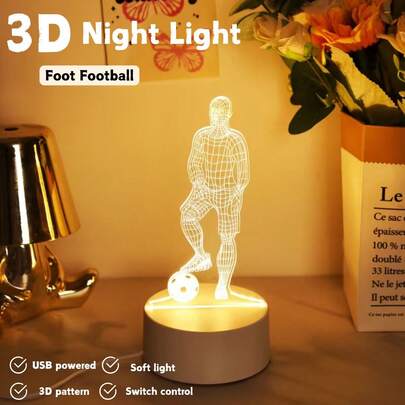 1pc 3D Football Night Light - USB Powered, Warm Glow, Creative Desktop & Bedroom Decor, Modern Geometric Design, Unique 3D Desk Lamp, Bedside Lamp, Birthday Gift, Holiday Present