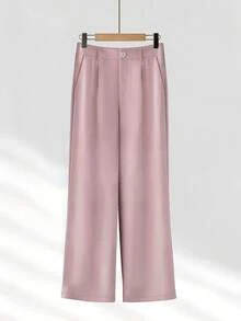 女士春夏休闲通勤褶裥七分袖宽松单排扣西装外套及阔腿裤套装 粉色 - 粉色 - 查看 5