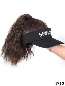 Hat Wigs Synthetic Curly Wavy Ponytail Wigs With Empty Top Hat For Women Daily Party Use,Letter Black Sunshade Ha Hooded Wig - Multicolor - View 14