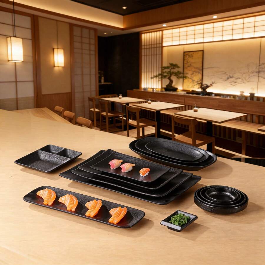 1pc New Black Carbon Fiber Long Plate, Sauce Dish, Rectangular Plate, Oval Plate, 3-Compartment Plate / Melamine Tableware, Material, Clear Carbon Fiber Texture, Minimalist Design, Versatile, Wear-Resistant, Scratch-Resistant, Impact-Resistant, Easy To Clean, Suitable For Home And Restaurant - Black Carbon Fiber - View 1