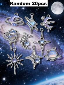 9/20/30/50/100 piezas Surtido aleatorio de colgantes de strass con forma de estrella, luna y corazón, decoración Y2K DIY para collares, pulseras y joyería - azul - Ver 15