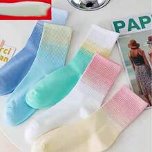 5 Pairs Mixed Color Tie-Dye Gradient Mid-Calf Socks, Sports Socks For Men - Multicolor - View 4