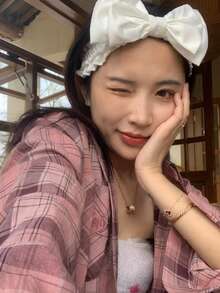 Băng đô xinh xắn với nơ to, thích hợp để rửa mặt, đắp khẩu trang, phụ kiện đội đầu mùa xuân và mùa hè. - trắng - Xem 3